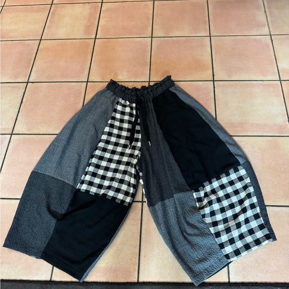 Pants - KEDEM SASSON Stylish Black and Gray Patchwork Wide Pants